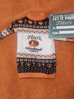 Tito's Orange & White Fair Isle Holiday Sweater Decoration